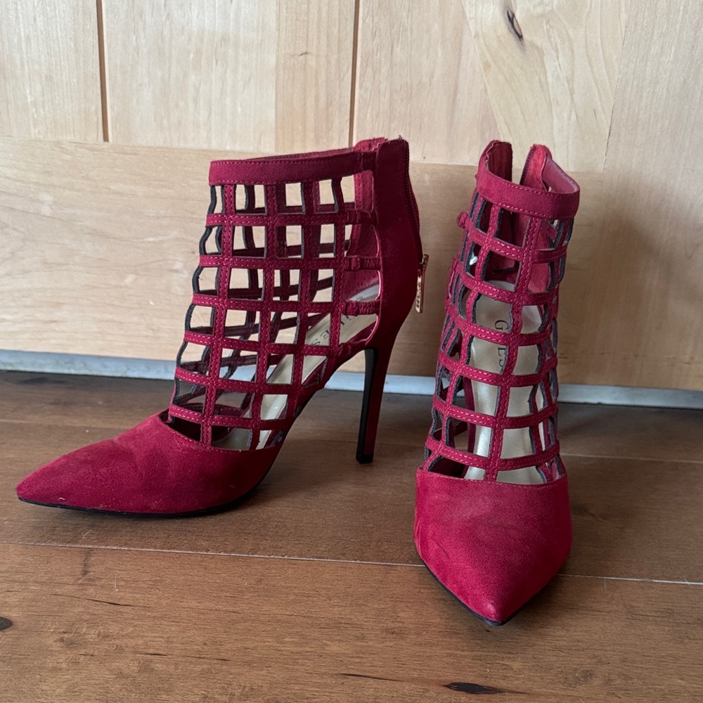 Guess Red Caged Heels